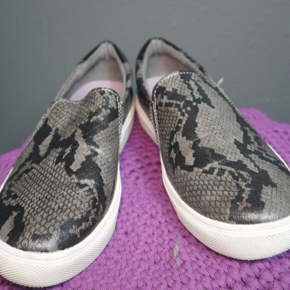 Dr. Scholl's Shoes - Dr. Scholls Womens Black Dark Grey No Bad Days Snake Slip On Sneakers Size 7.5